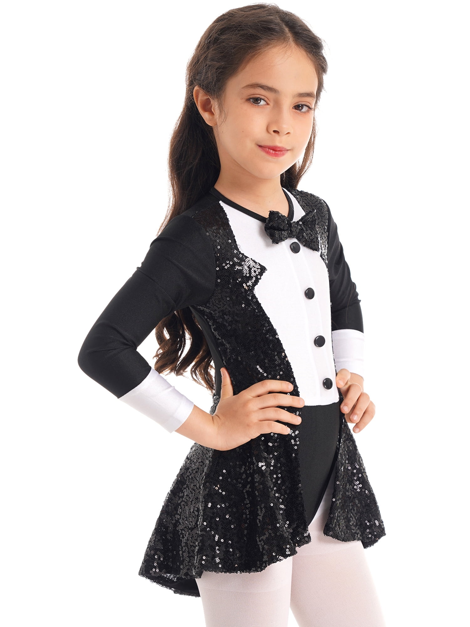 YiZYiF Girls Tuxedo Ballet Dress Bow Tie Sequins Dance