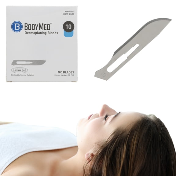 BodyMed Dermaplaning Blades #10 in Stainless Steel, 100 PCS - Disposable, Individually wrapped, Sterile Scalpel Blades for Estheticians, Facial Exfoliation, Hair Removal, Skin Care, Surgical &