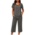 thumbnail image 2 of Cagogo Women's 2 Piece Set Summer Outfits Loose Short Sleeve Crew Neck Tops Wide Leg Crop Pants Matching Lounge Sets Tracksuits Travel Airport Clothes, Dark Gray L, 2 of 6