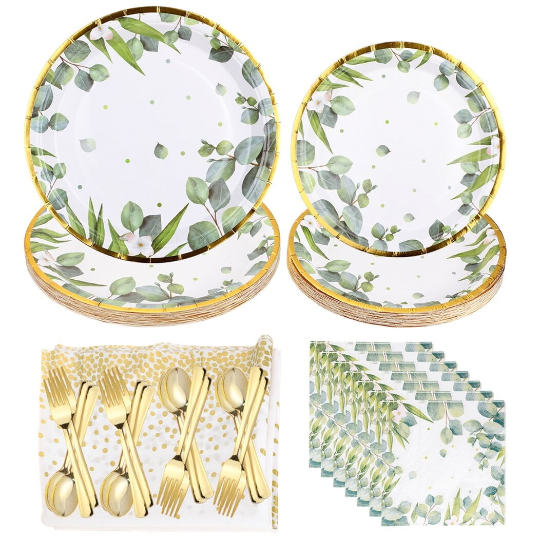 Green Party Plates, 126Pcs Donut Paper Tableware Set Include Plates