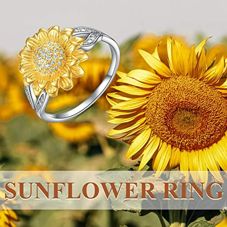 YAFEINI Sunflower Ring Sterling Silver You are My Sunshine