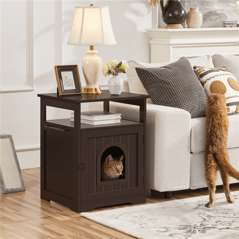 SmileMart Wooden Cat Litter Box End Table Pet Hidden Furniture