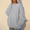 thumbnail image 2 of HNMKIU Women's Pocket Detail Oversized Long Length Round Neck Pullover Sweatshirt Top Grey，L, 2 of 8