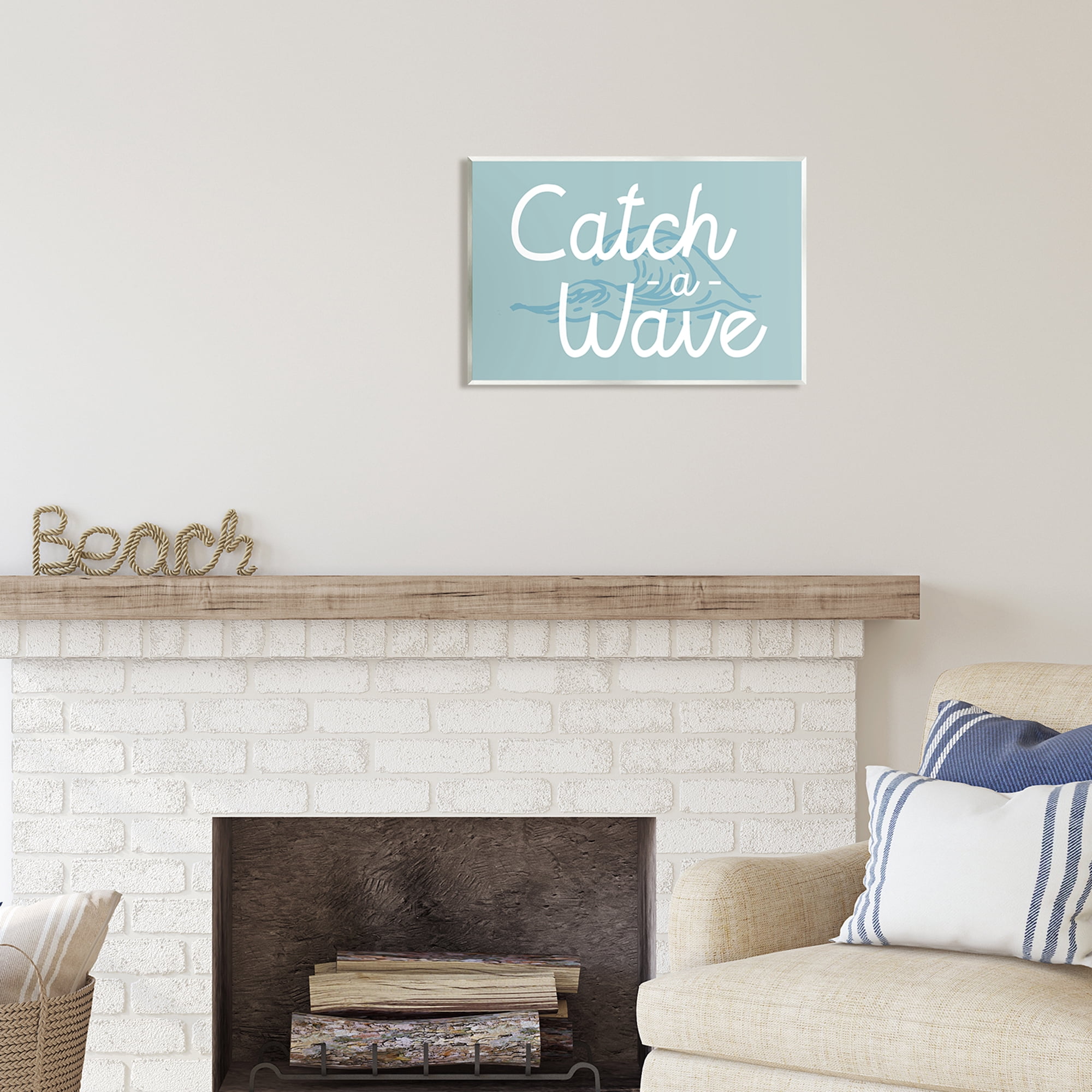Stupell Industries Catch a Wave Phrase Landscape Painting Unframed Art Print Wall Art, 19 x 13