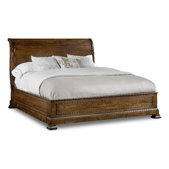 Bowery Hill Queen Sleigh Bed with Low Footboard in Brown Wood