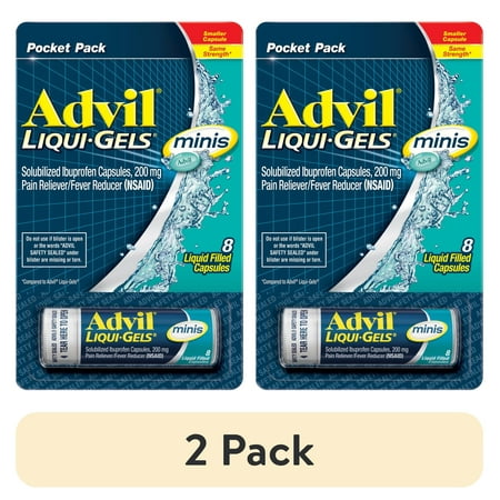 (2 pack) Advil Liqui-Gels Minis Pain Relievers for Headache Relief, Fever Reducer Liquid Filled Capsules, 200 Mg Ibuprofen, 8 Count