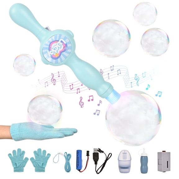 Fog Bubble Machine with Lights and Music, Electric Smoke Bubble Maker Wand for Outdoor Parties, Blue