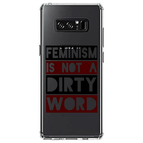 DistinctInk Clear Shockproof Hybrid Case for Samsung Galaxy Note 8 - TPU Bumper Acrylic Back Tempered Glass Screen Protector - Feminism is NOT A Dirty Word