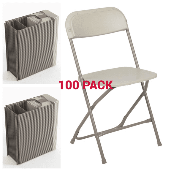 (100 PACK) 650 Lbs Weight Capacity Commercial Quality Beige Plastic Stackable Folding Chair - Heavy Duty Plastic Folding Chairs