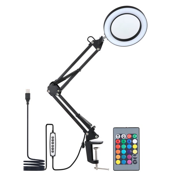 D C5V 2A 8W 80LEDs Luz de escritorio con lupa 5x Brazo oscilante Lámpara de mesa con abrazadera Fun Tomshoo Clip en la lámpara de mesa