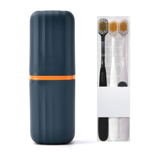 Portable Toothbrush Travel Case, Unidades de Taza de Cepillo de Dientes de Viaje, Unidades de Taza de Cepillo de Dientes de Viaje con 3 Cepillos de Dientes Viaje (Azul marino)