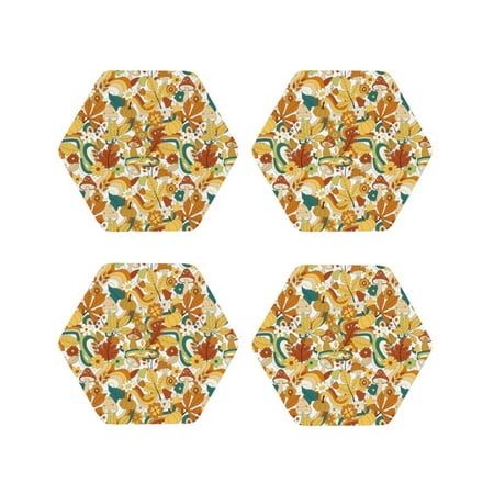

Junzan 70s Groovy Hippie Print Coasters for Drinks - Leather Coasters Set of 4 for Coffee Table for Housewarming/Kitchen/Bar/Decor-Hexagon