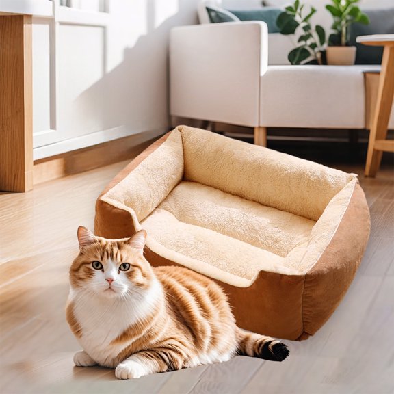 AuroraX Stylish Cat Bed Self Warming Cute Warm Small Cat Bed Warm Soft Anti-Slip Cozy Plush Fluffy House for Indoor Cats Kittens and Small Dogs(Coffee)