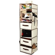 EZOWare 7 Tier Hanging Shelves, Closet Organizer Storage with 3 Customizable Drawers, 4 Side Pockets - Beige
