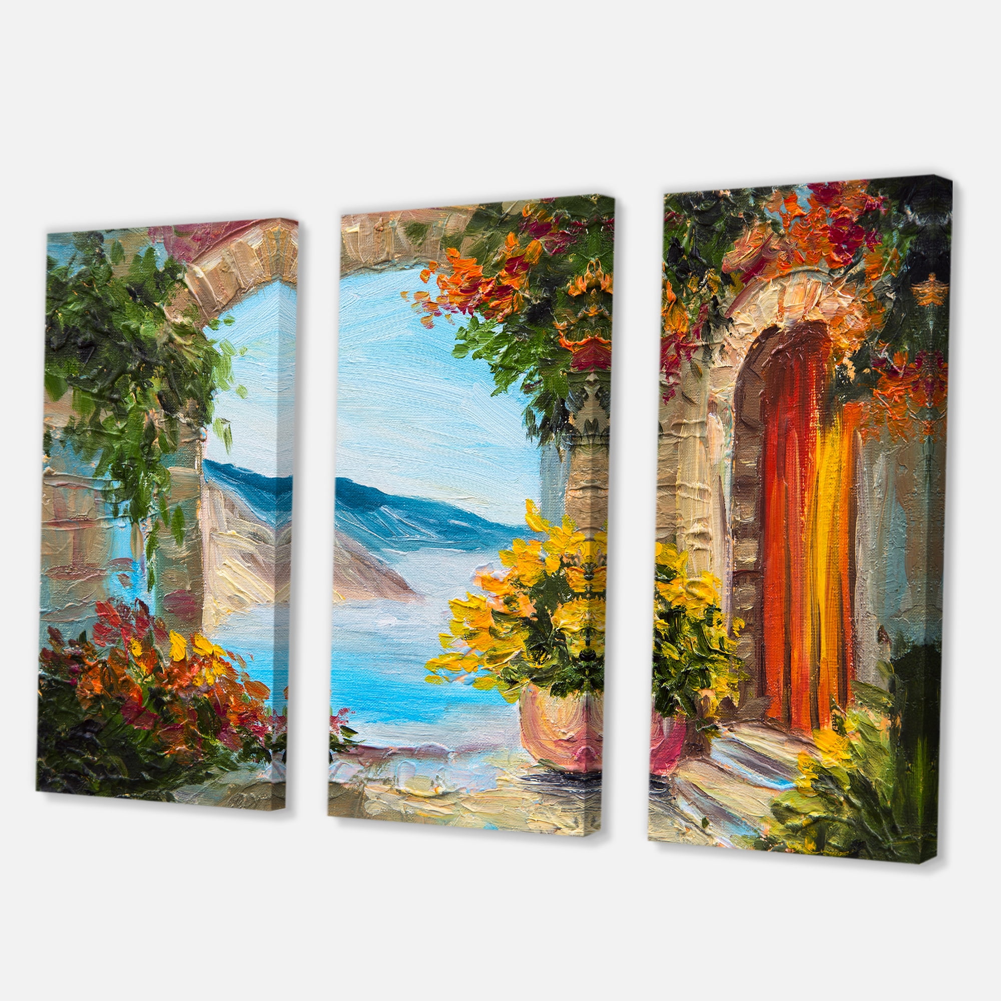 Designart ' House With Colorful Flowers Near The Sea Summer Season ' Nautical & Coastal Canvas Wall Art Print