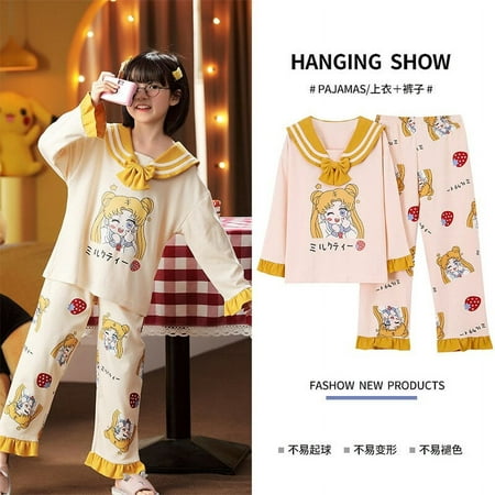 

Anime Kawaii Sanrios Hellokittys Printed Children Adults Cotton Pajama Set Long Sleeved Pants Home Clothing Parent-child Clothes