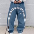 thumbnail image 2 of Zszcpp Men Work Pants Retro Street Arc Printed Stripes Long Loose Straight Leg Sports Sweat Trousers Casual Trouser, 2 of 8