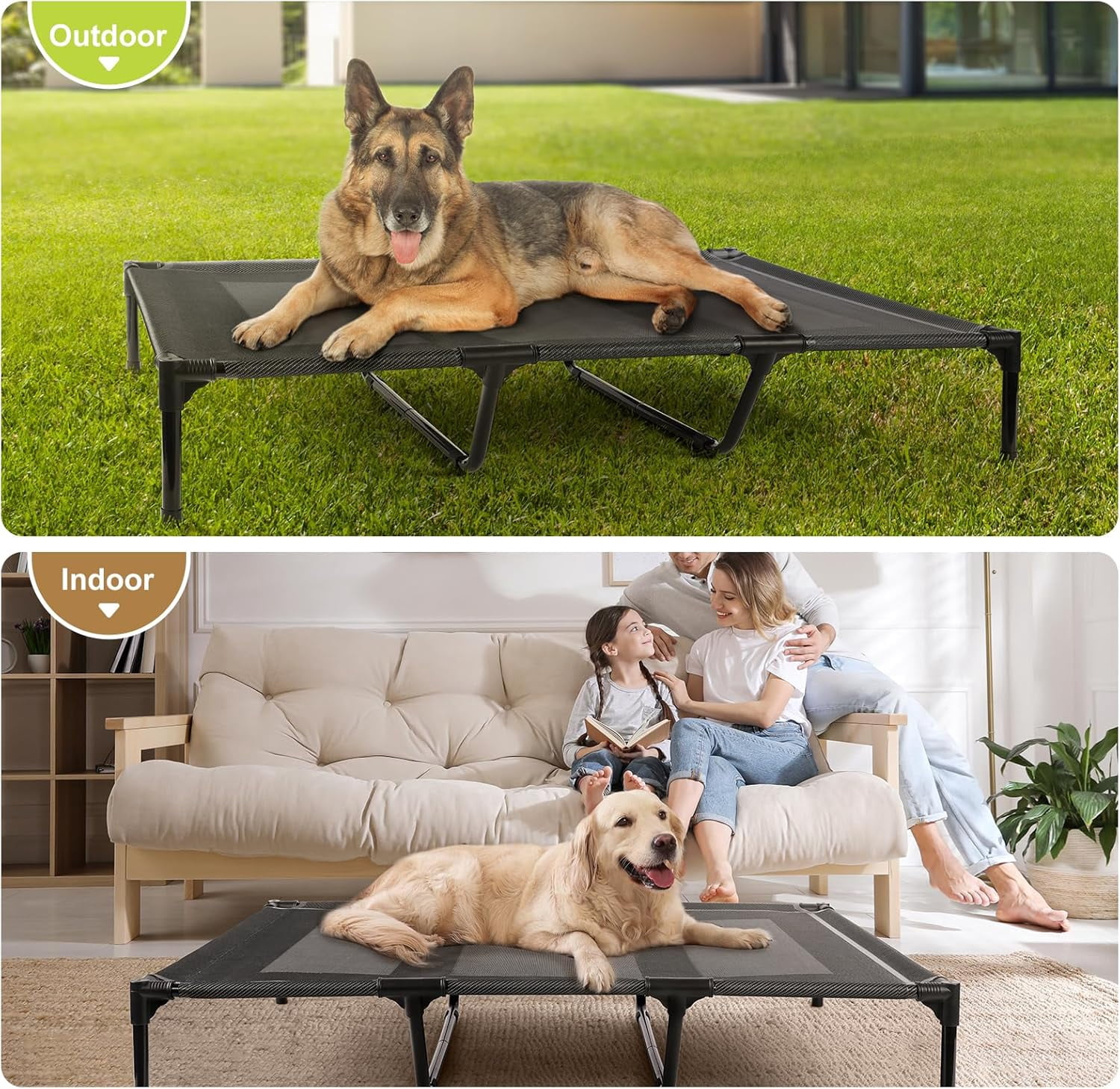XL Cooling Elevated Dog Bed, Heavy Duty Anti-Sag Outdoor Dog Cot for Camping, Breathable & Waterproof Raised Dog Bed with Sturdy Center Support Bars, 48x36 Inches, Blue
