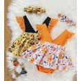 thumbnail image 4 of Styles I Love Infant Baby Girls Spooky Pumpkin Lace Sleeveless Romper Dress and Bow Headband 2pcs Halloween Thanksgiving Outfit (Orange, 24 Months), 4 of 6