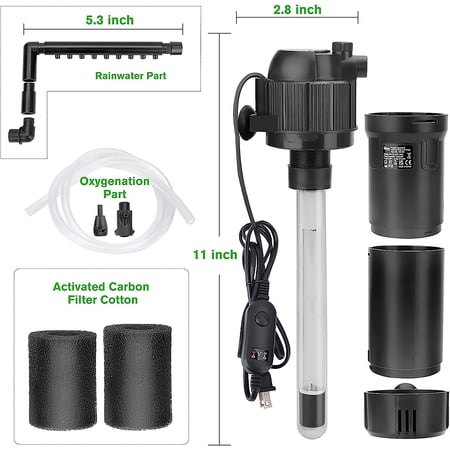 4-in-1 Submersible U-V Filter Pump, Internal Green Water Killer with Timer, 210GPH 8W Adjustable Fish Tank Filter, Increase Oxygen for 40-80 Gallon Aquarium Tank