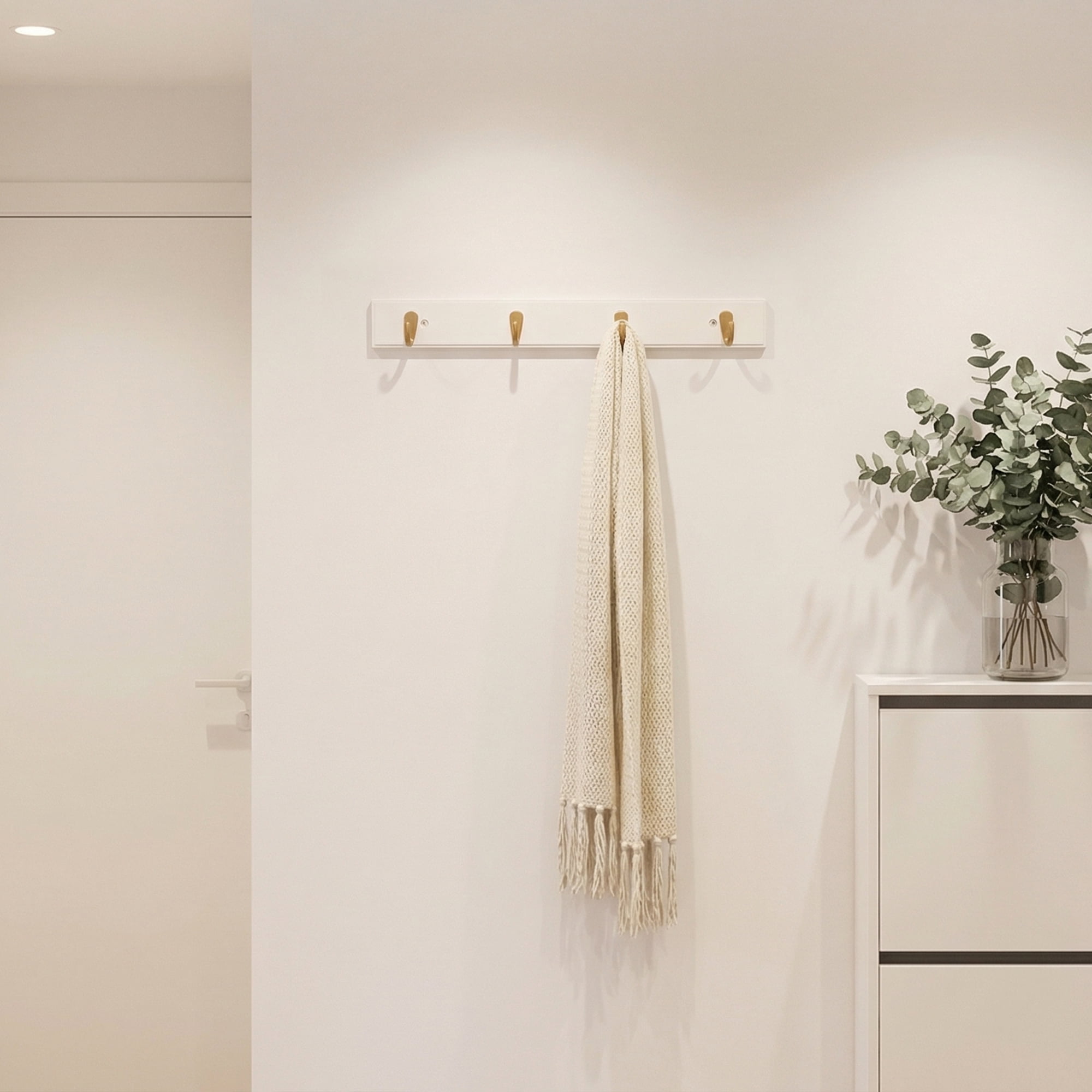 Unique Bargains Coat Rack Wall Mount Wood Hook Hat Rack for Entryway Beige 19.1"x2.4"