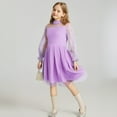 thumbnail image 2 of Girls Dresses,Long Sleeve Dress Girls Dress Color Contrast Mesh Party Casual Dress For Girls Long Sleeve Wear,Flower Girl Dress,Purple,7-8 Years, 2 of 4