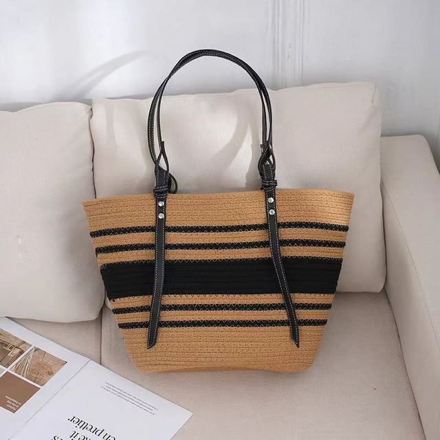 Nvzi Bolso de hombro tejido, bolso de mano tejido y bolso de cosméticos, bolsos de mano tejidos elegantes para playa de verano 17,32 x 4,72 x 11,02 pulgadas - D