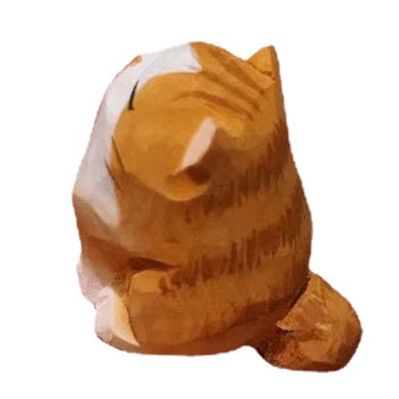 HOOWIFFY Handcrafted Wooden Orange Cat Figurine Decorative Statue for Desktop Display 1pc