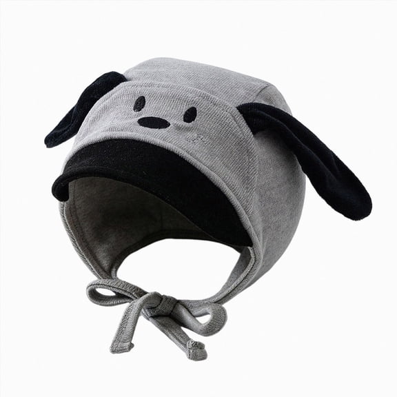 Baby Dog Face Knit Bonnet Hat with Floppy Ears,Winter Warm Earflap Cap with Chin Ties