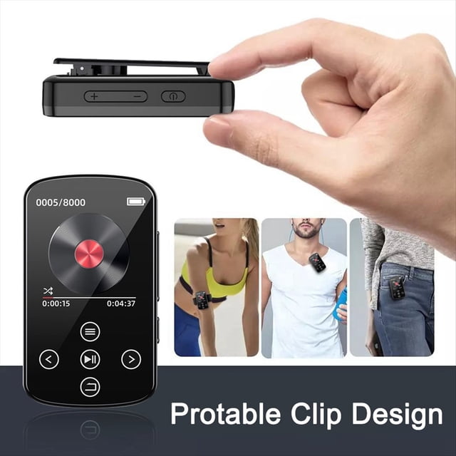 Reproductor MP3 con Bluetooth,Reproductor Música con Clip Trasero Deportivo,Sonido Alta Fidelidad,Reproductor Deportivo,Pantalla 1,5 Pulgadas con Radio FM,Libro Electrónico 32 GB