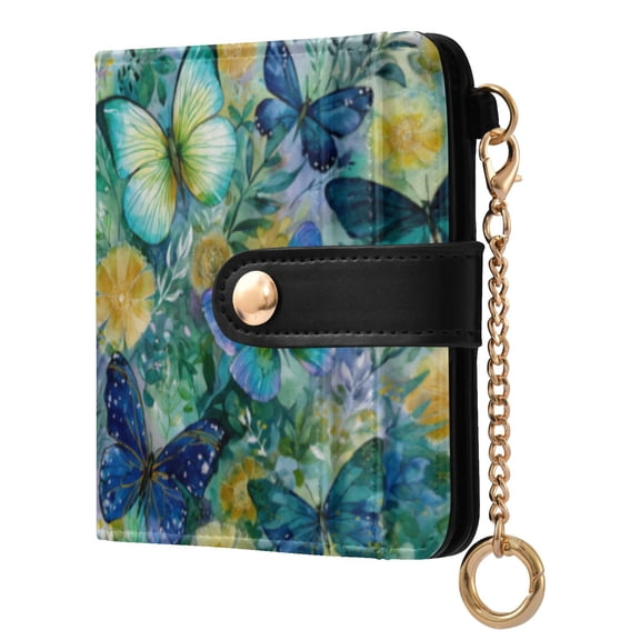 Qxltty Green Butterfly Ladies Wallet Rfid Slim Thin Compact Credit Card Women Wallet Zipper Coin Pocket and ID Window for Female Gifts