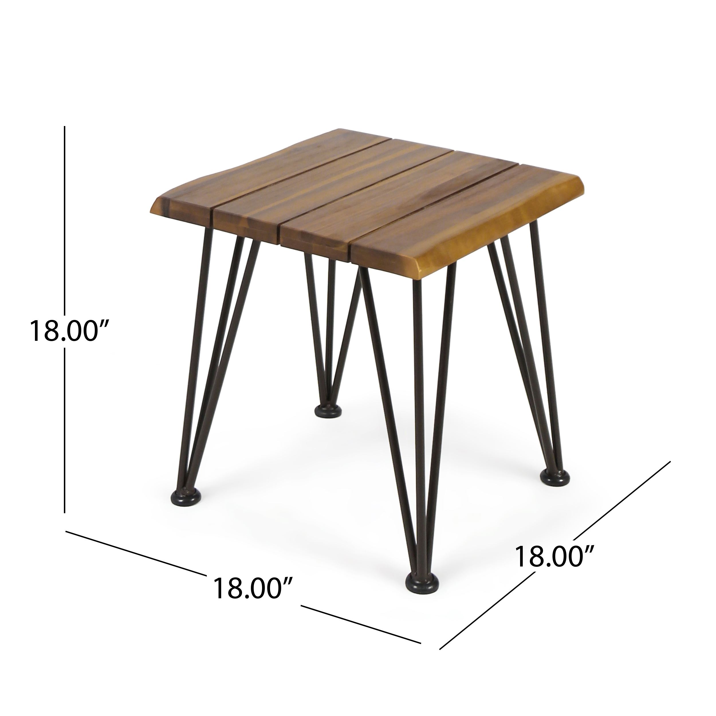 Outdoor Industrial 3 Piece Acacia Wood End Table Chat Set with Rustic Metal Finish Iron Frame,Teak
