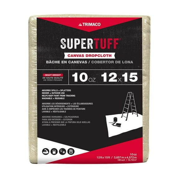 8Pack of 12' x 15' Trimaco 51123 SuperTuff Canvas Dropcloth, 1Ounce Premium