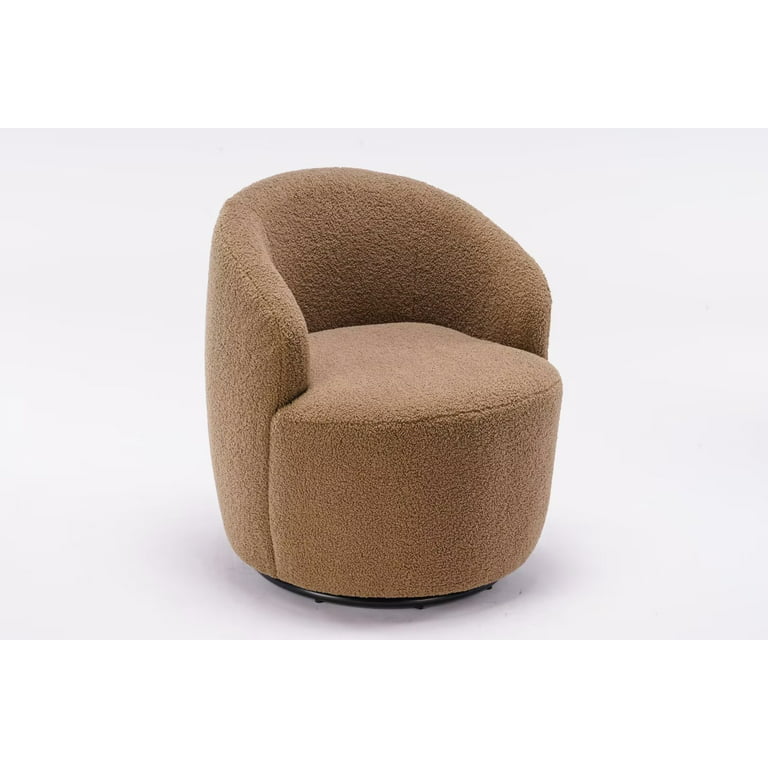 Harper & Bright Designs Brown 360° Swivel Teddy Short Plush Particle Velvet Accent Armchair with Ottoman and Lumbar Throw Pillow