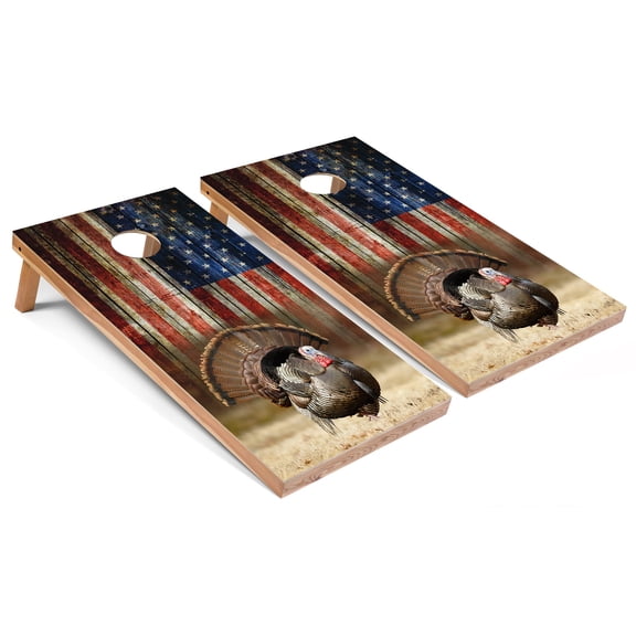 Skip's Garage | American Flag Turkey Cornhole Boards | Includes (2) Boards, (8) Bags & Optional Accessories