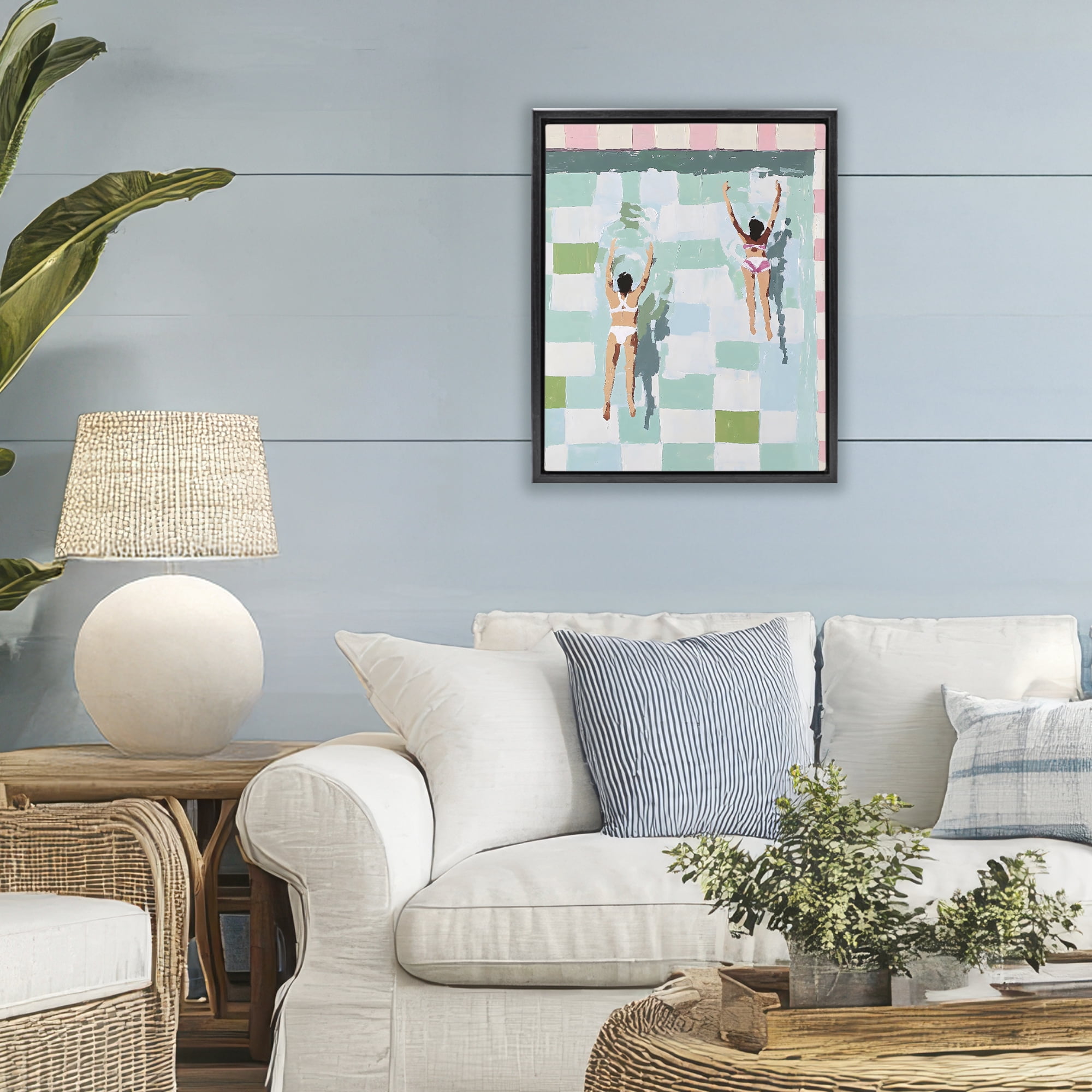 Stupell Industries Twin Swimmers in Pool Black Framed Floater Canvas Wall Art, design by The Prints Vibe