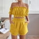 thumbnail image 1 of Top Corto + Pantalones Cortos Top corto de mujer + Pantalones cortos Camisa con volantes fuera del hombro y pantalones cortos rectos (Amarillo S) Cgtredaw Para estrenar, 1 of 1