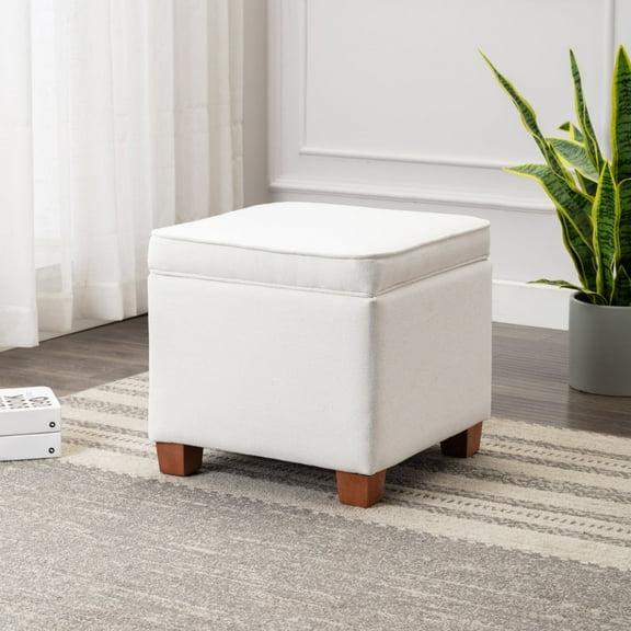 17.5" Square Storage Ottoman with Lift-Off Lid Wooden Legs for Living Room/Bedroom/Entryway