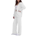 thumbnail image 6 of Women's 2 Piece Outfits Long Sleeve Zip Up Hoodie Wide Leg Pants Matching Sweatsuits Sets White M, 6 of 7