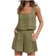 thumbnail image 2 of ICHUANYI Clearance 2023 Women's Fashion 2 Piece Outfits Sleeveless Crop Top Shorts High Waist Set With Pockets(Army Green, XL) ICHUANYI WER2023080706848, 2 of 7