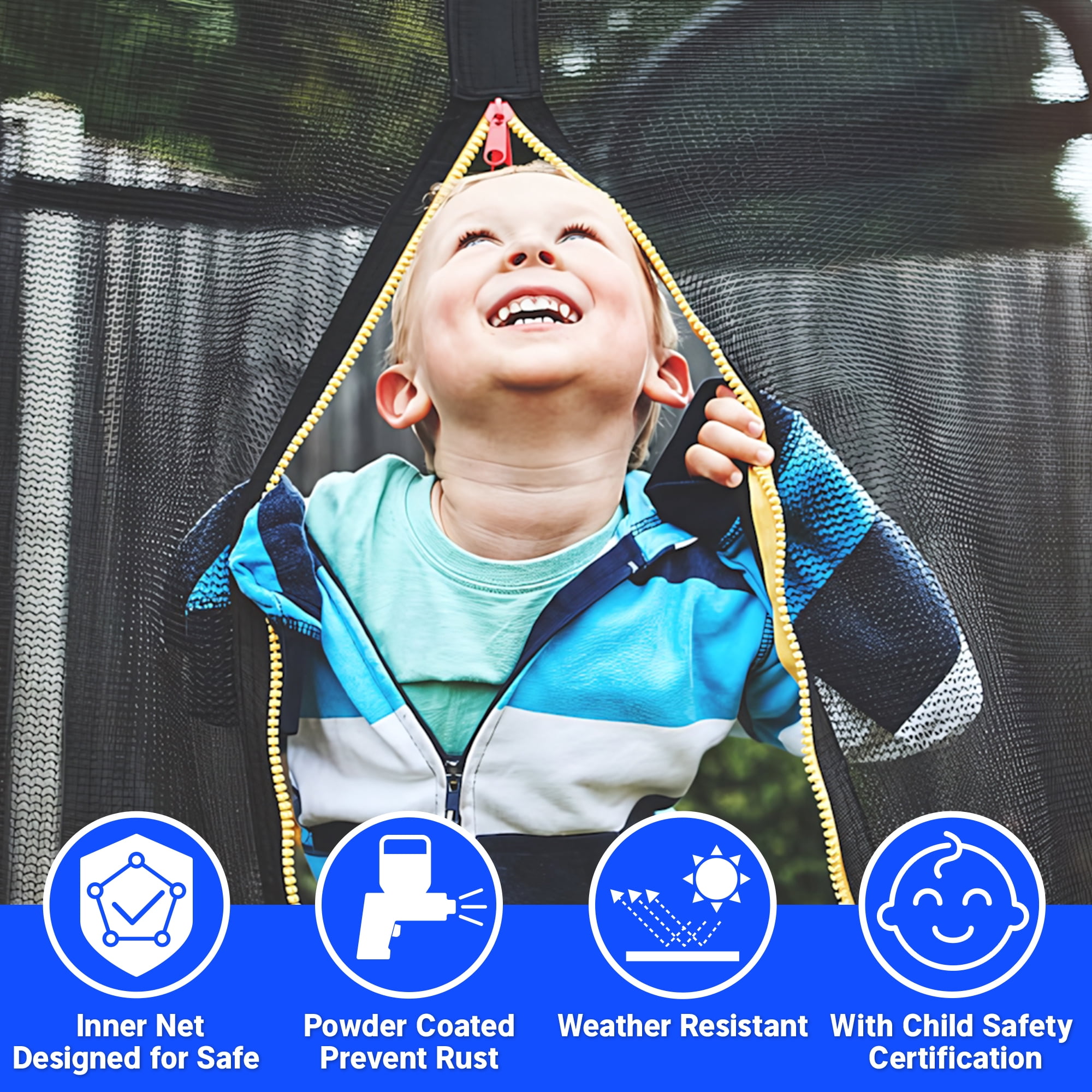 Yoneston 14ft Kids Trampoline with Basketball Hoop, 1300LBS Upgraded Round Outdoor Trampoline with Enclosure & Ladder, Heavy-Duty Backyard Trampoline for Children Gift, Blue