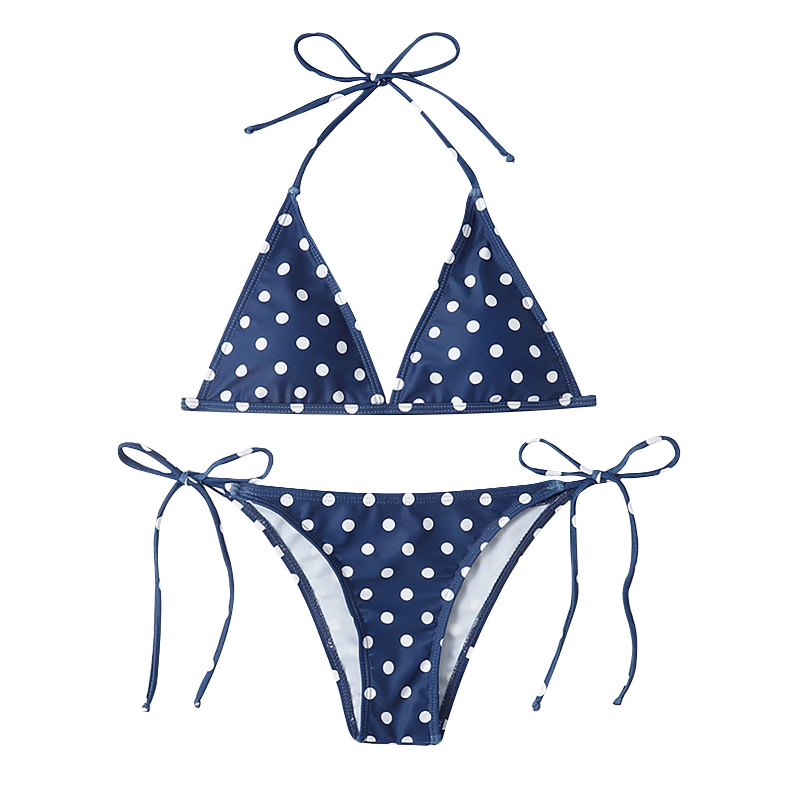 Aueoeo Swimsuits for Women Tie String Triangle Bikini Set Polka Dot Two