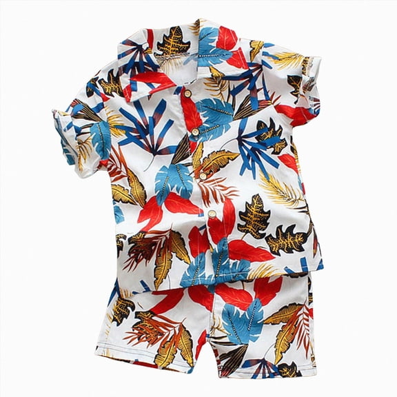 Little Boy Clothes Set Toddler Baby Boy Summer Clothes Hawaiian Outfit Short Sleeve T-shirt Top & Shorts Set 12 Months-6 Years old Toddler Boy Summer Clothes