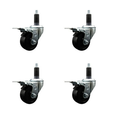 3 Inch Soft Rubber Swivel 1-1/8 Inch Expanding Stem Caster Set Total Lock Brake