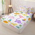 thumbnail image 2 of Homewish Kawaii Dino Zipper Twin Comforter Sets with Fitted Sheet and 2 Pillowcases,Cartoon Wildlife Zipper Bedding Set,White,Colorful Stars Reversible,4pcs, 2 of 8