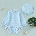 thumbnail image 2 of Dpytoraw Baby Girl Swimsuit Baby Girls Long Sleeve Swimsuit Romper With Hat Bathing Suit Beach Rash Guard Girls Bathing Suits Size 18-24 Months, 2 of 3