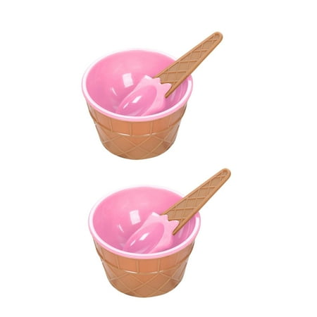 

Ongmies Dinnerware Sets Kitchen Organizers and Storage Cartoon Candy Color Ice Cream Bowl With Spoon Kids Ice Cream tool Ice-Cream Pink