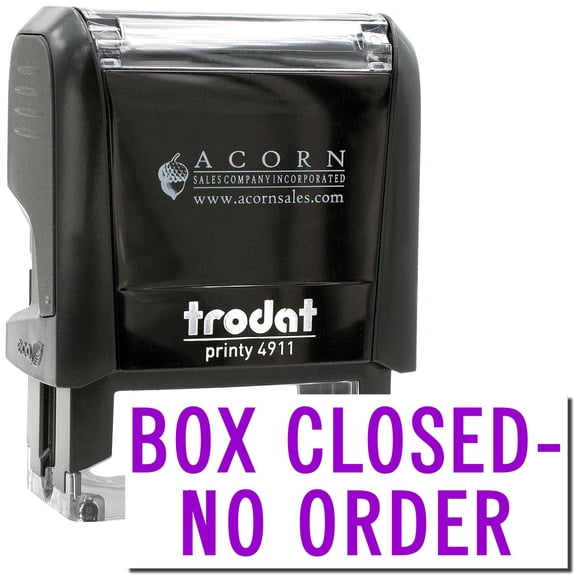 Self-Inking Box Closed No Order Stamp, Trodat Printy 4911, Press and Print Stamping, Impression Size 5/8" x 1-1/2", Up to 10,000 Impressions - Purple Ink