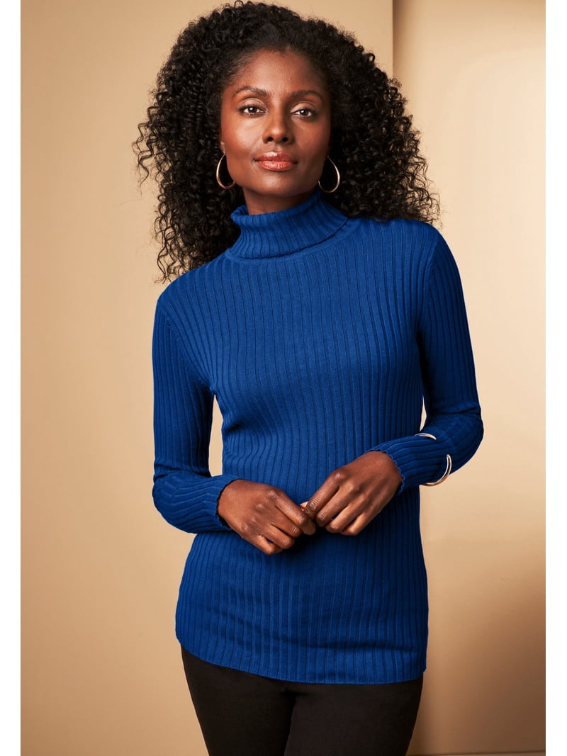Jessica London Women's Plus Size Ribbed Cotton Turtleneck Sweater