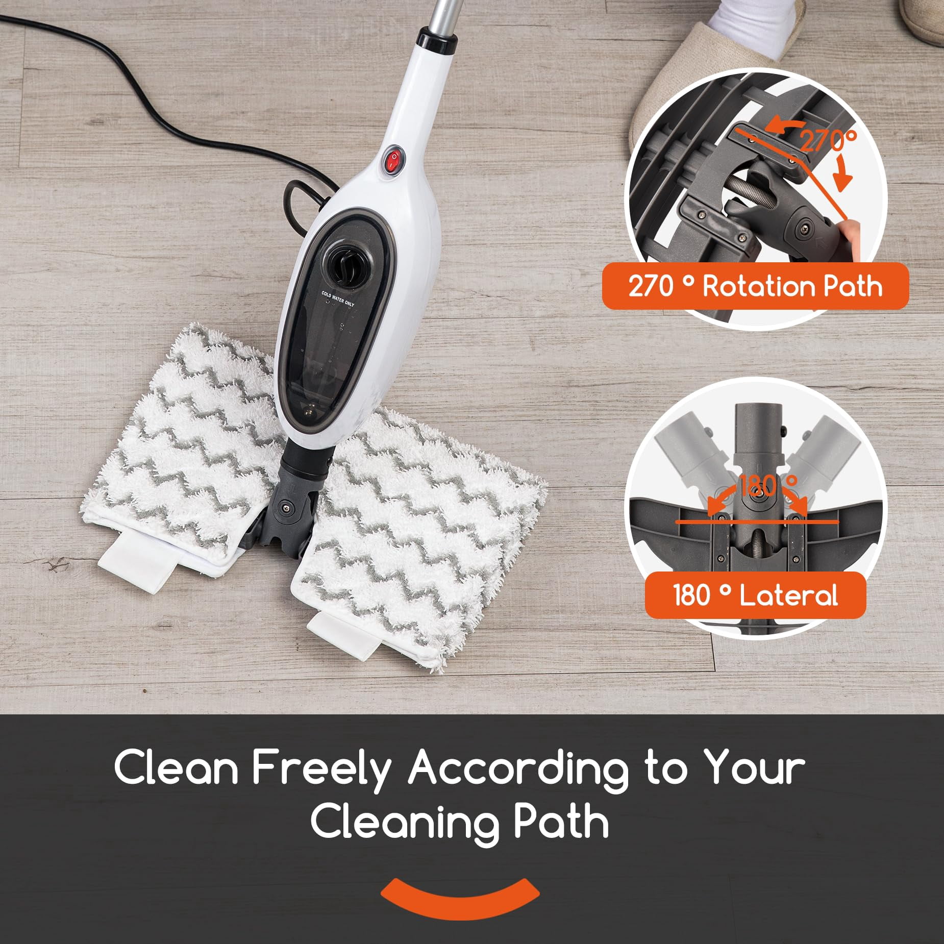 Steam Mops, Double-Sided Flip Steam Cleaner, 15 Seconds Fast Heating, for Kitchen, Wood Tile Hard Floor